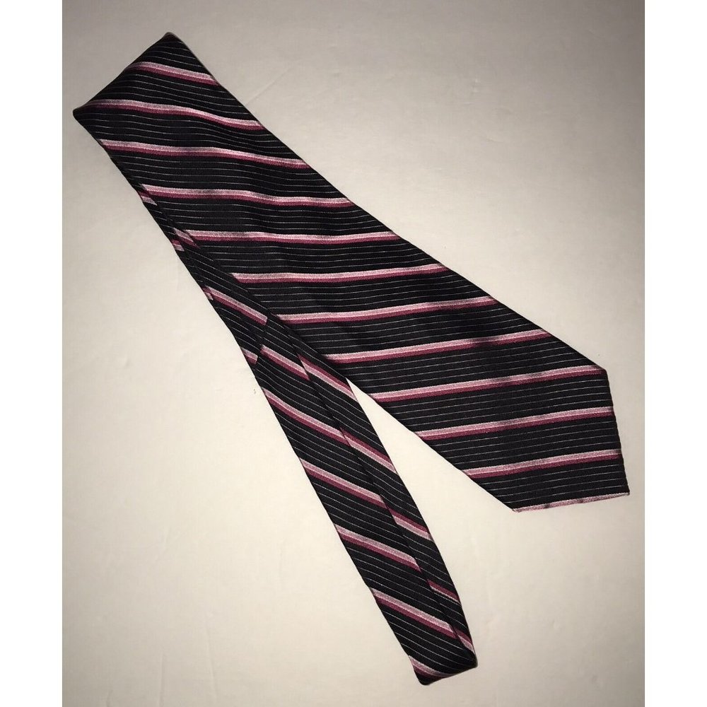 Nicola Ferri Milano Italy Mens Neck Tie Silk Striped Black Pink White Silver